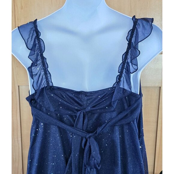 Navy Blue Sparkle Midi Dress With Ruffle Straps & Bow Back homecoming formal - Picture 4 of 5